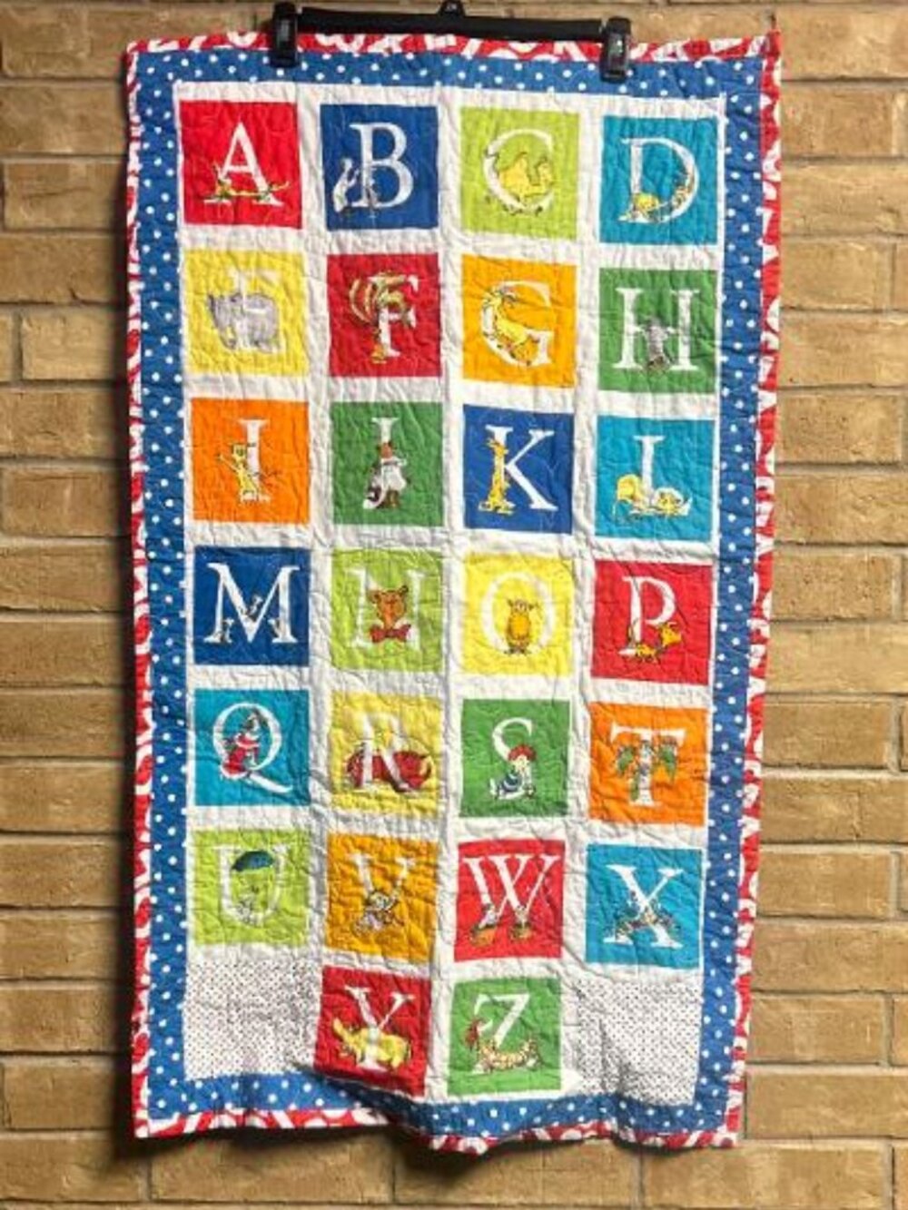 Handmade Dr Seuss Alphabet ABCs Baby Quilt Blanket Throw 69 x 82 Inches